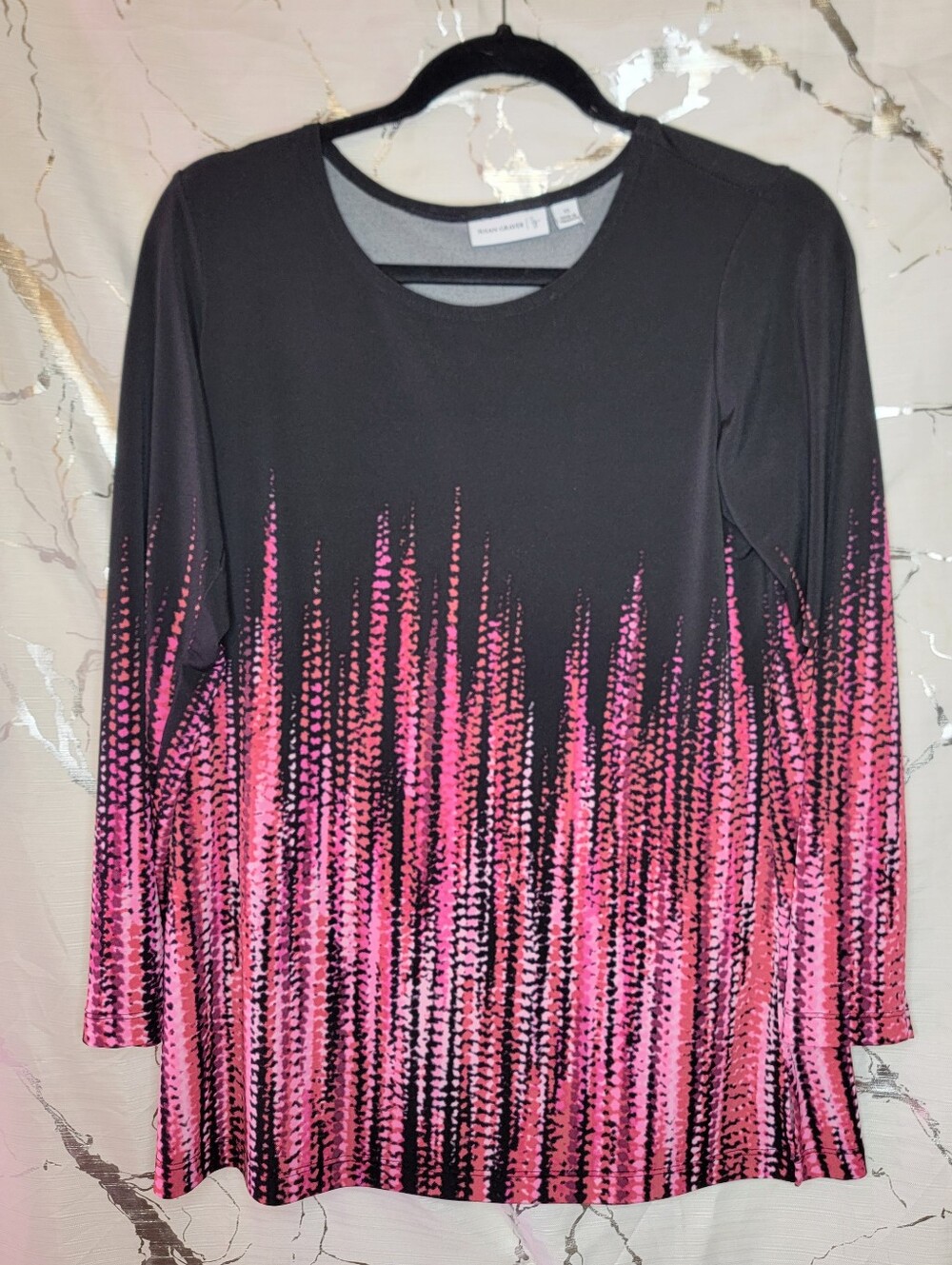 Susan Graver Black And Pink Casual Tunic 3/4 Sleeve Size XS-fits Like Large!